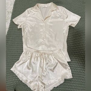 White satin bridal pajama set